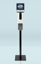 Load image into Gallery viewer, Full length view of dispenser with Your Brand Here, Fully Customizable topper available
